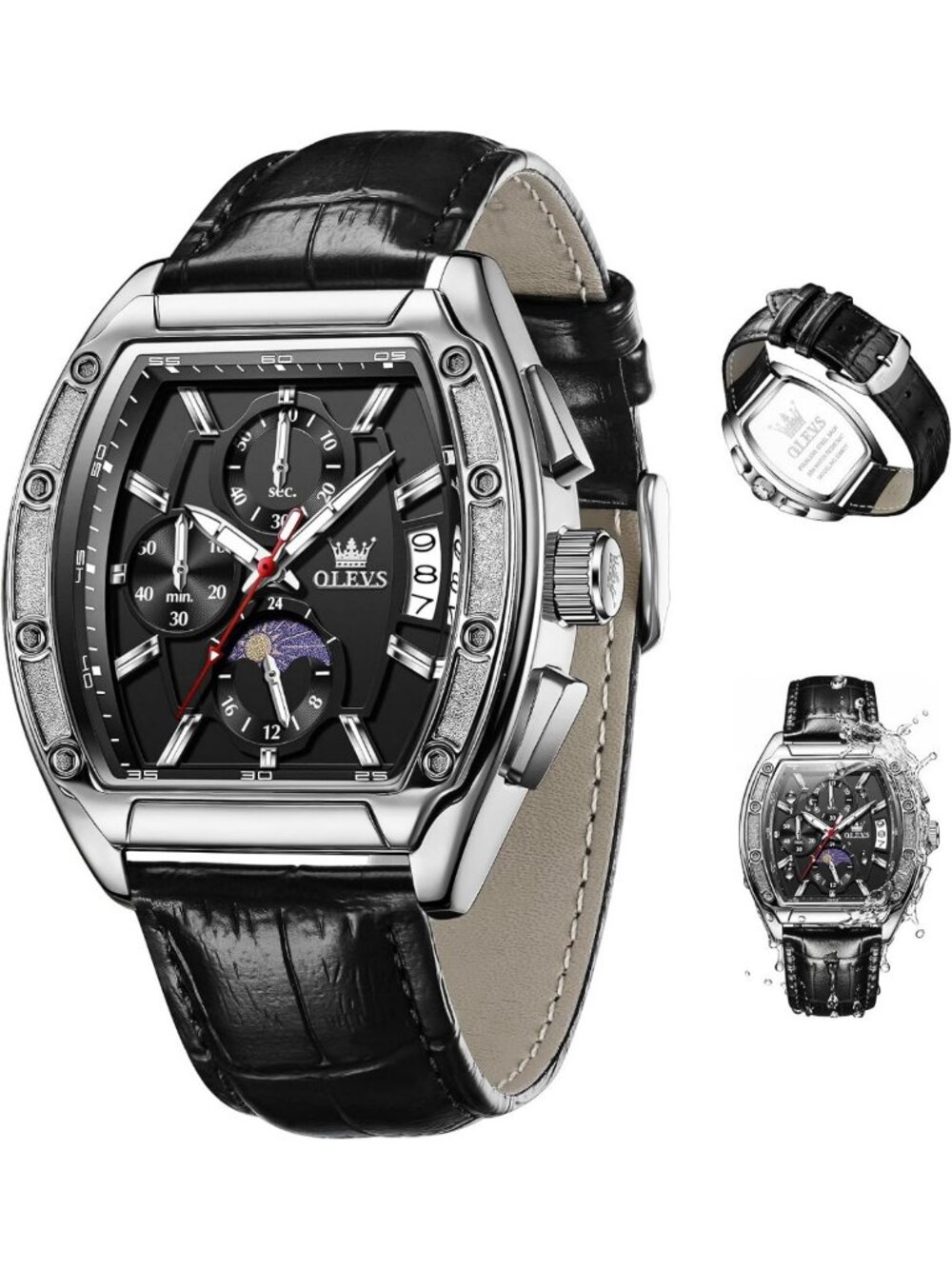 Luxury Men's Chronograph Watch with Moon Phase & Waterproof Features - Perfect